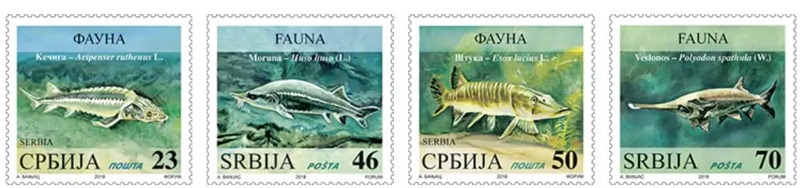 

4 шт./компл., штамп почты Сербии, 2018, штамп с рыбой, штамп с животными, настоящий оригинал, высокое качество, MNH