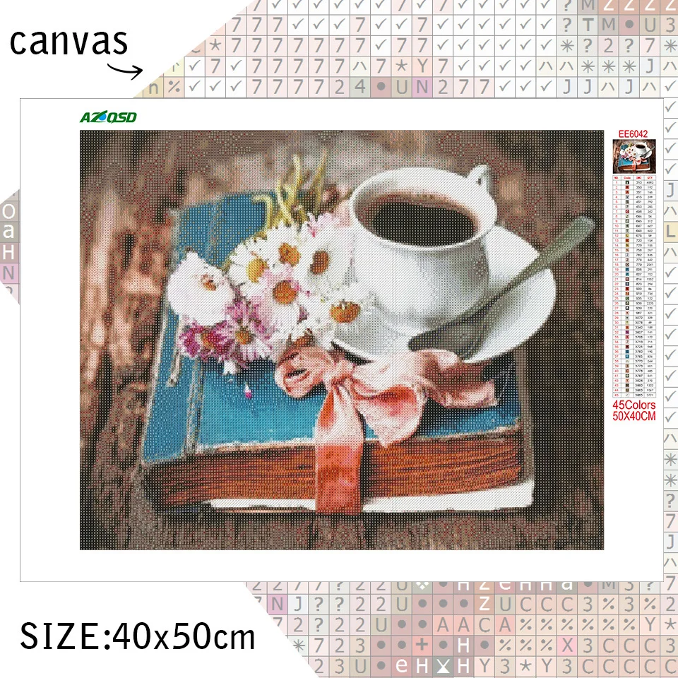 AZQSD Full Round Drill Diamond Painting Cartoon Coffee 5D Home Decor Needlework Embroidery Sale Rhinestones Pictures | Дом и сад