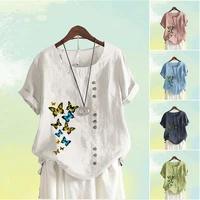 women butterfly print top summer casual round neck shirt fashion short sleeve t shirt ladies loose blouses plus size top