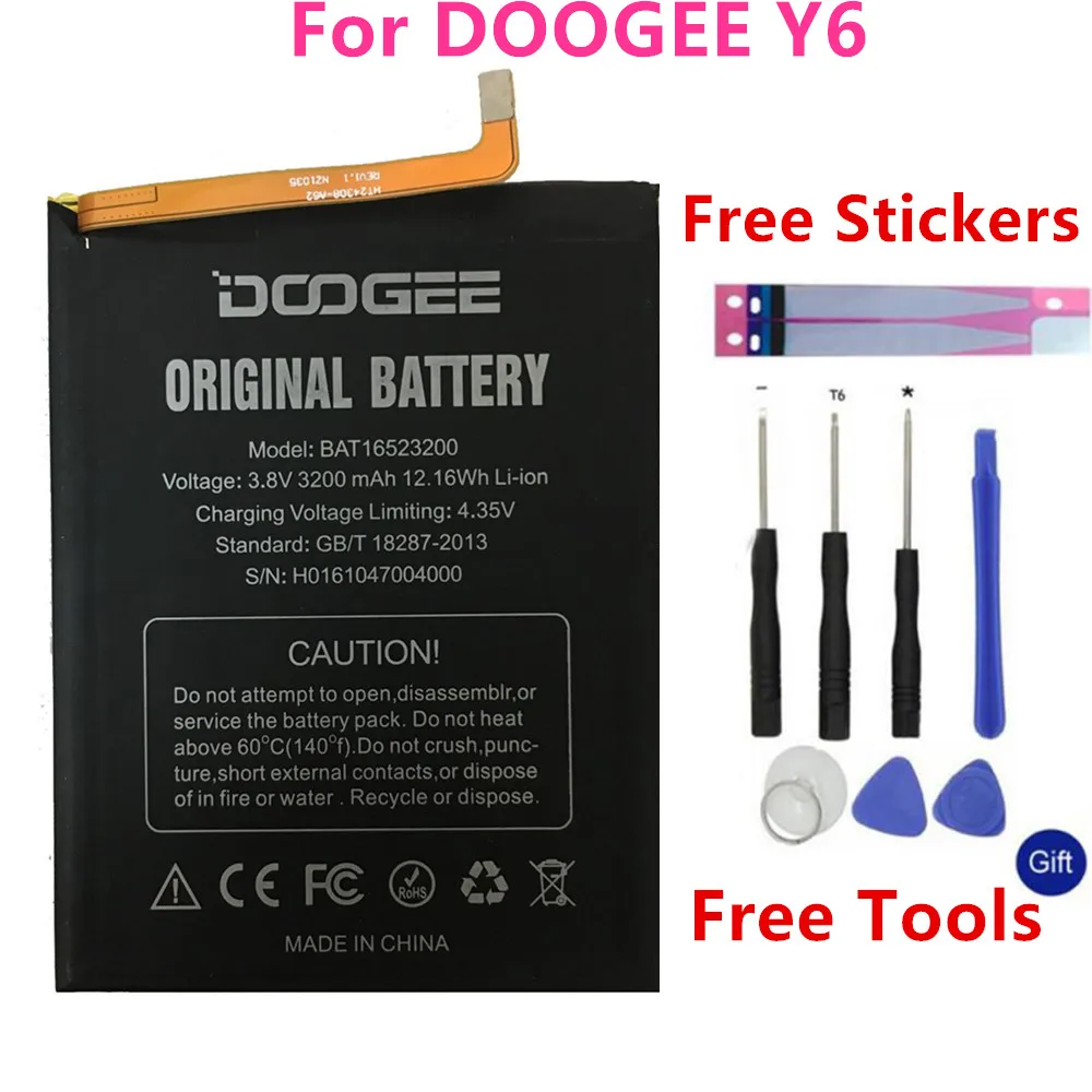 

Original 3200mAh Battery For DOOGEE Y6 Y6C Y6 piano 5.5inch Mobile Phone Rechargeable Li-ion Batteries Bateria +Tools +Stickers