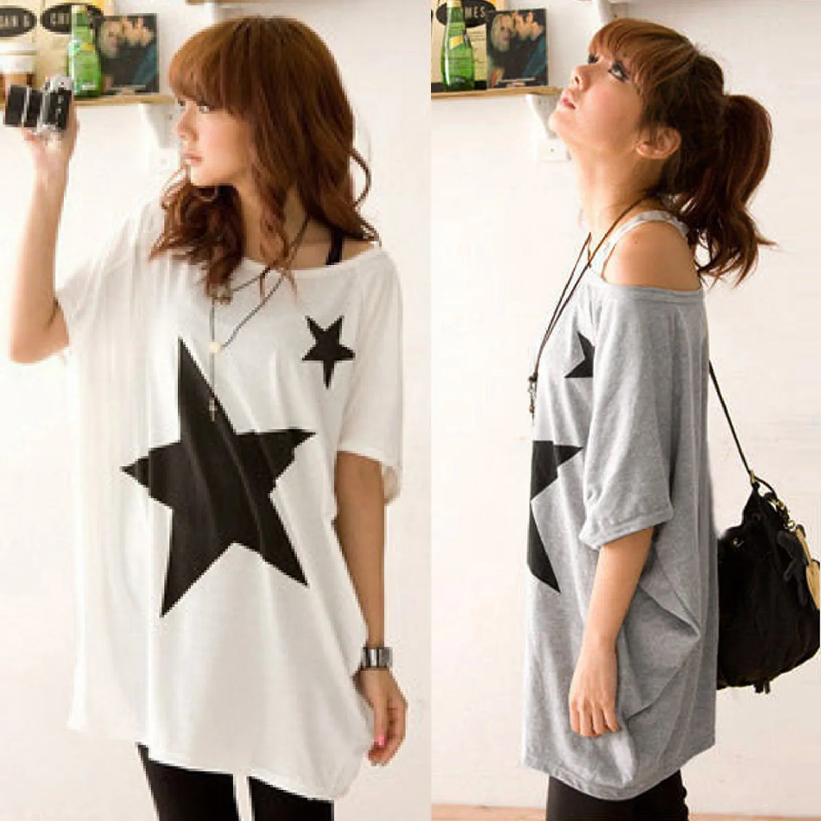

Женская модная свободная футболка с принтом звезд, летняя футболка с коротким рукавом, женская модная летняя футболка большого размера в Ко...