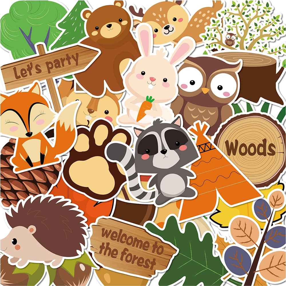 

WT034 30Pcs Cartoon Woodland Animals Fox Bear Jungle Party PVC Waterproof Computer Skateboard Luggage Stickers Kids Toys Labels