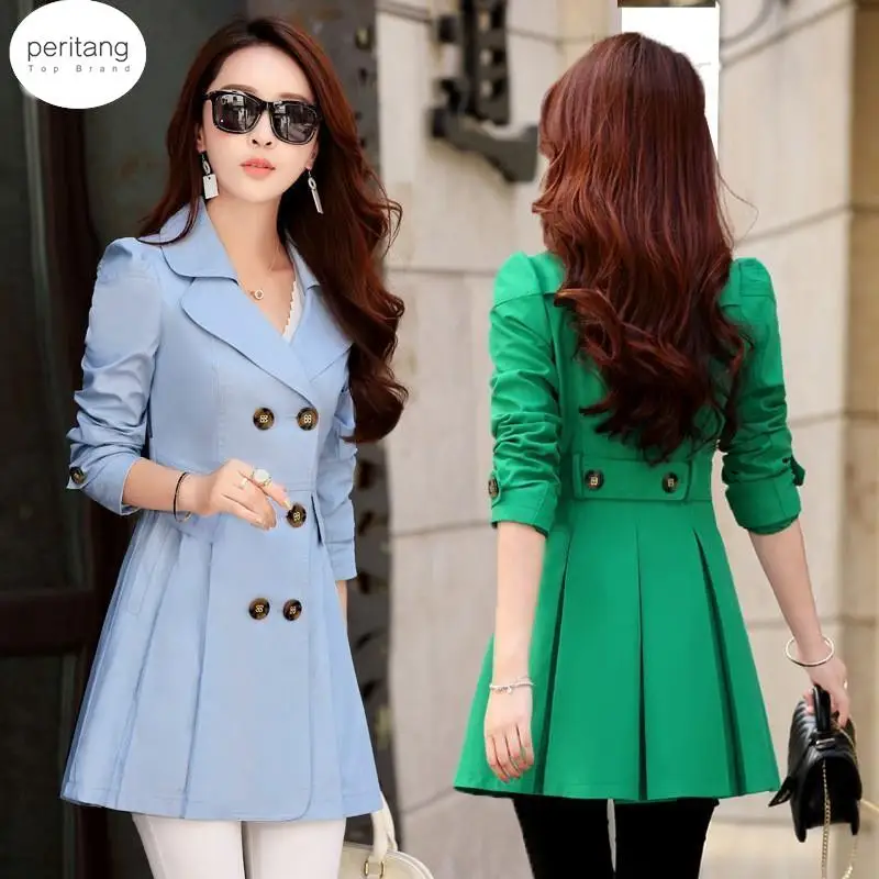 Женское приталенное пальто повседневное двубортное с отложным воротником 7