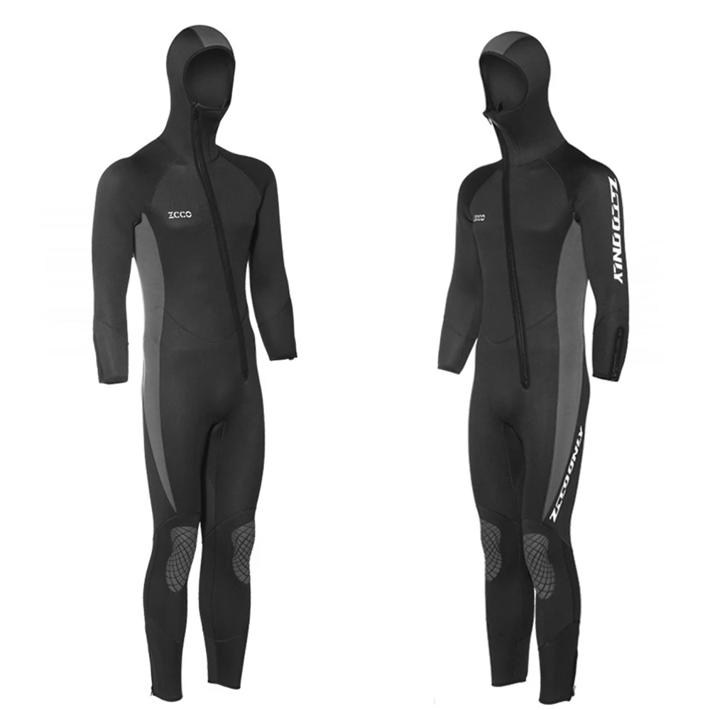 5MM Neoprene Wetsuit Men Front Zipper With Hood Long Sleeve Warm Sunscreen Snorkeling Surf Suit Underwater Hunting Wetsuit 2022