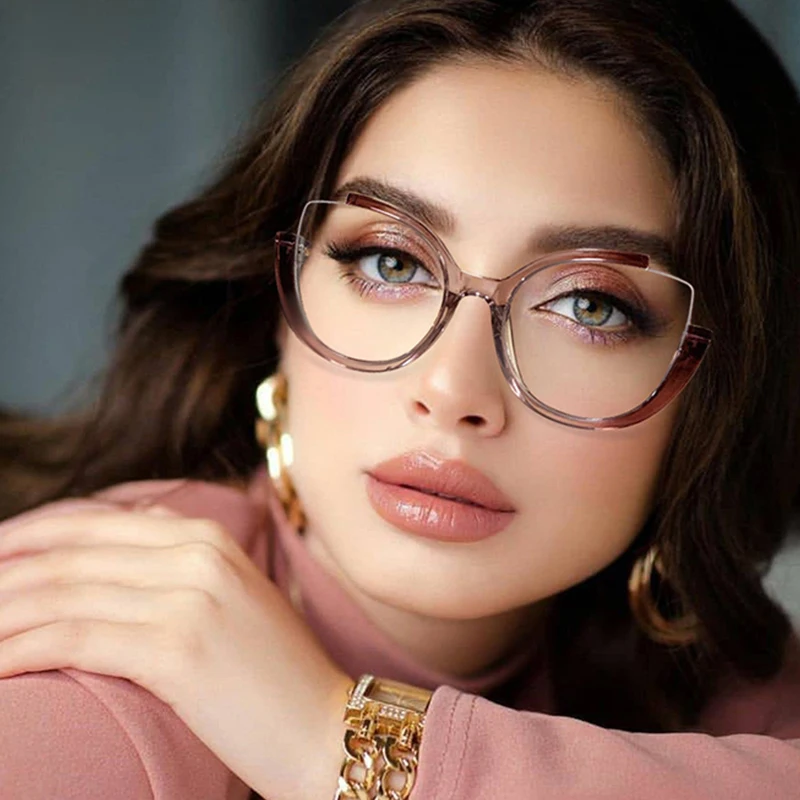 

Оправа для очков в ретро-стиле Женская, оптические аксессуары для рецепта «кошачий глаз» с полуободковой оправой и уникальным леопардовым принтом