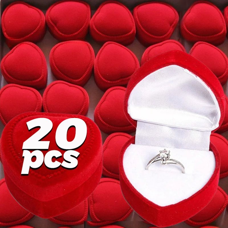 1/20 шт. флокированные коробки для колец в форме красного сердца обручальные
