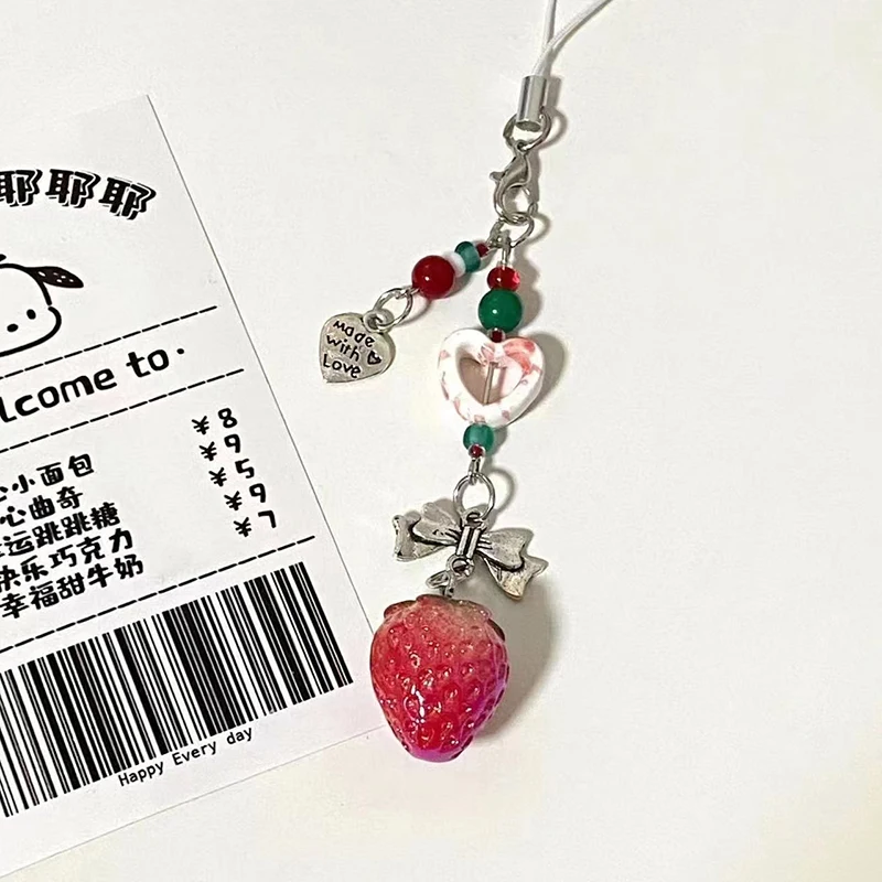 Уникальный сладкий клубничный телефон подвеска милый бант сердце брелок из