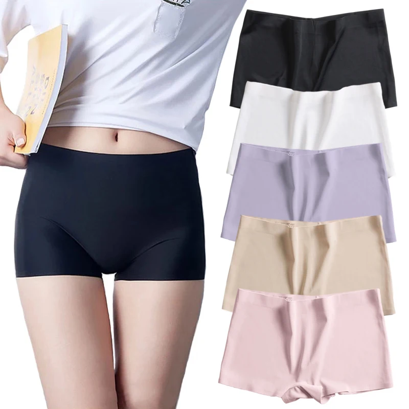 

Women Boyshort Panties Safety Short Summer Ice Silk Seamless Panty Underwear Black Nude Boxer Briefs Female Underpant