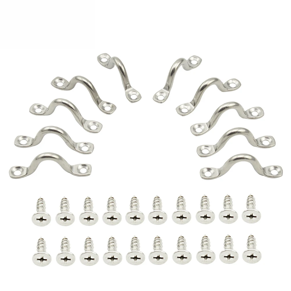 

10 Pcs Stainless Steel Bimini Boat Top Pad Eye Straps Kayak Deck Loops Tie Down Kayaking Canoeing Boat Accessories Equipment