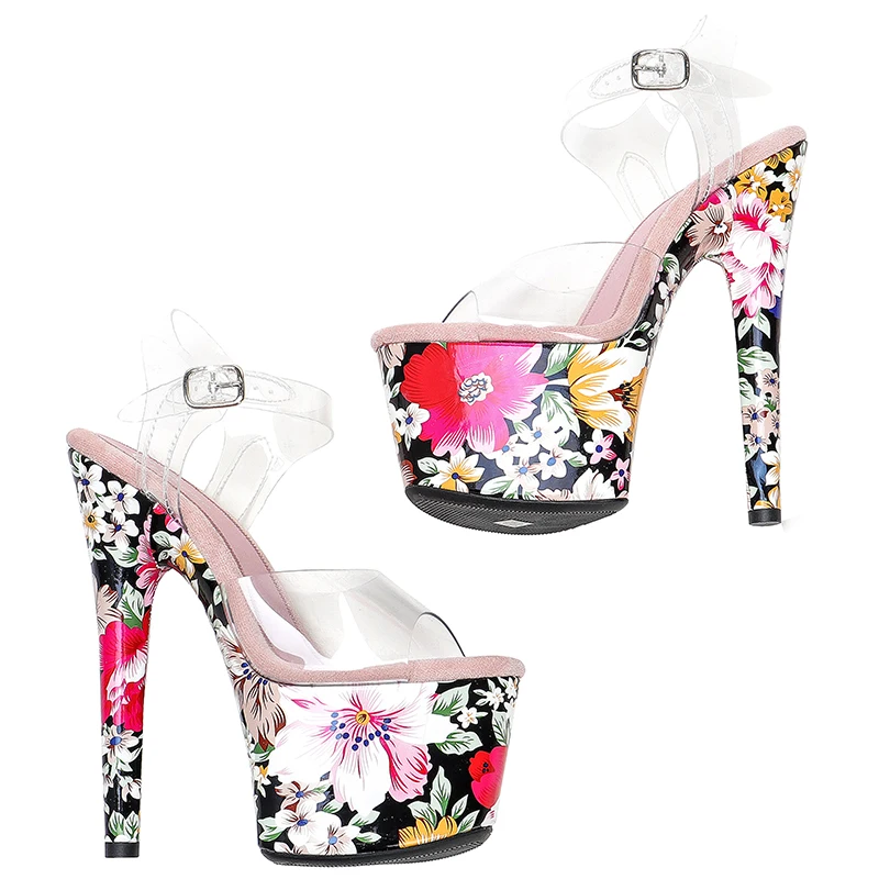 Leecabe 7 Inch Women Mary Jane Platform Pumps17cm Sexy Red Bottom High Heels flower Slipper Exotic Dancer Pole dance shoes