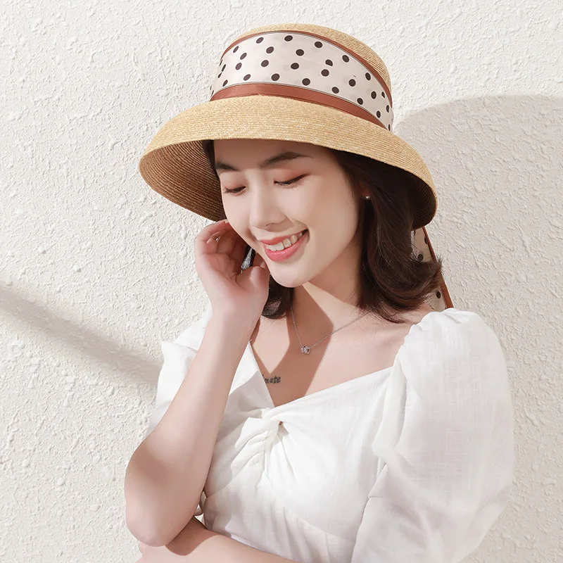 

Straw Hat Female Japanese Hepburn Is Prevented Bask In Ms Fisherman Cap Retro Sweet Silk Ribbon Sun Hat Fashion Elegant Art Wind