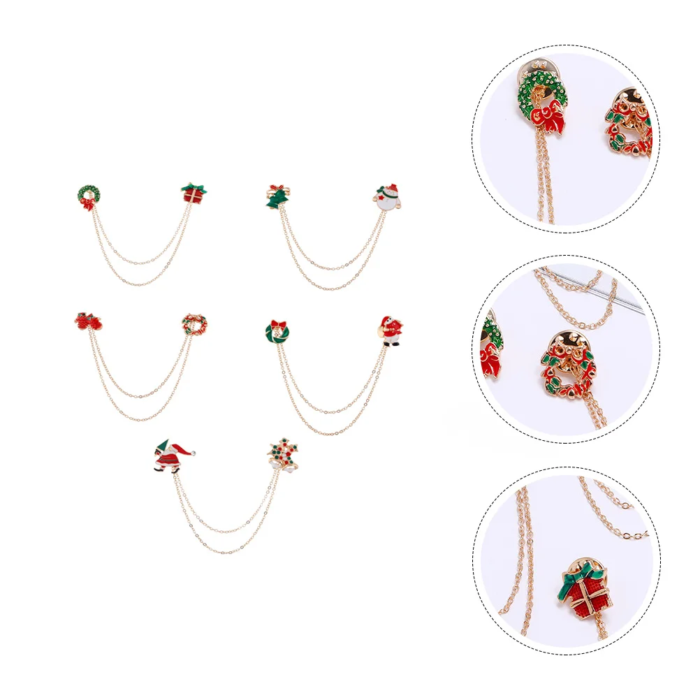 

5Pcs Christmas Tree Brooch Asymmetry Breastpin Garland Chain Random Style