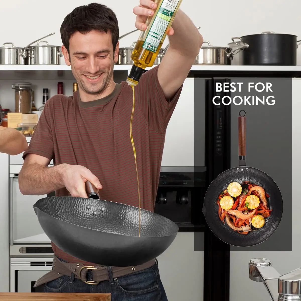 

32cm Iron Wok Traditional Handmade Iron Wok Non-stick Pan Non-coating Gas Cooker Cookware