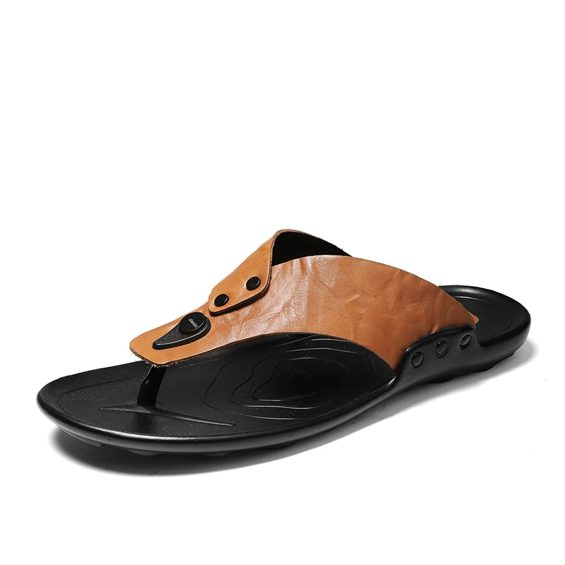 

Men's shoes leather flip-flops new trend casual slippers outdoor wear slippers men's beach shoes flip-flops