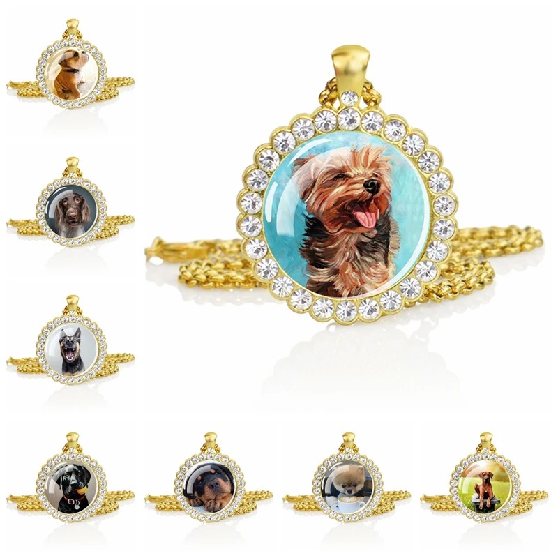 

Cute Dog Rhinestones Necklace Rhinestones Pendant Gold Color Chain Necklace 1EXG