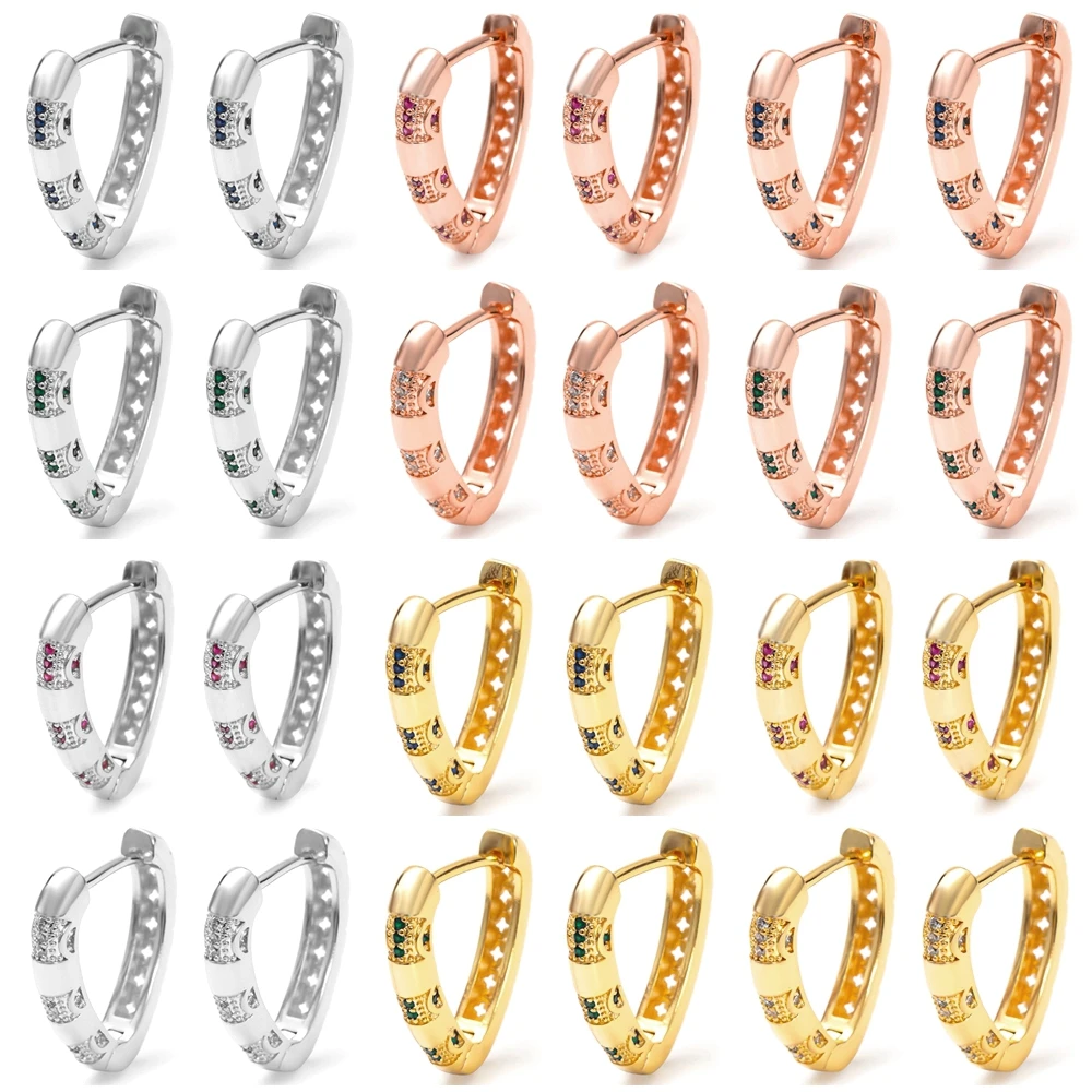 

ESSFF Rose Gold/Silver/Gold Color V Shape Copper AAA Zircon High-grade Hoop Earrings for Women Delicate Piercing Fine Earings