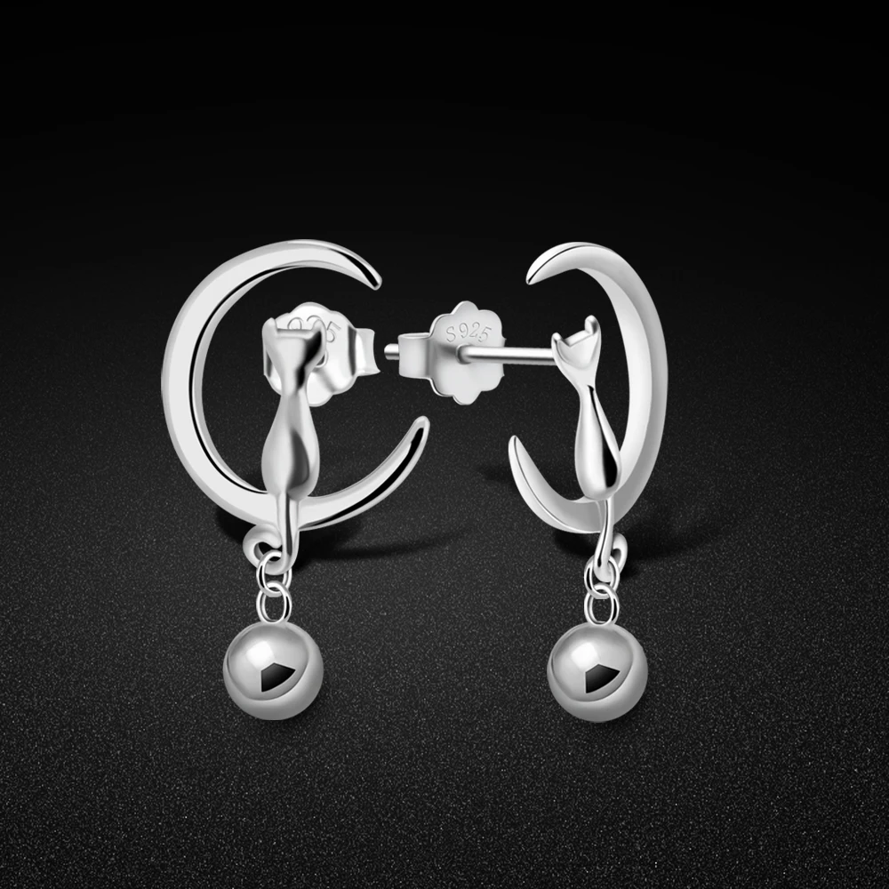 

Simple Women's 925 Sterling Silver Stud Earrings Cat Bells Pendant Earrings Teen Girls Jewelry Gifts
