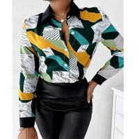 womens collared shirt long sleeve spring autumn jacket lapel button printed shirt women blouse fashion tops