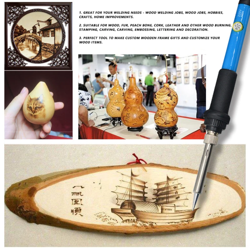 

71/60W Pyrography Electric Soldering Iron Set Engraving Heat Transfer Welding Tool Temperature Adjustment With US EU UK