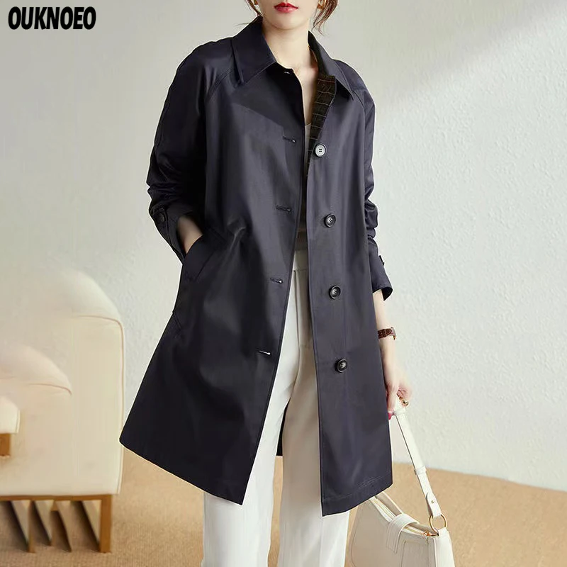 

Тренчкот женский средней длины, элегантная повседневная Роскошная тонкая ветровка в клетку, тонкая приталенная, цвета хаки, в Корейском сти...