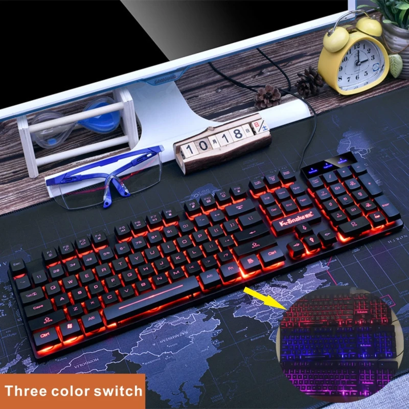 Игровая клавиатура Gamer для ПК, ноутбука, настольного компьютера с RGB-подсветкой, эргономичным дизайном, защитой от воды, мультимедийной функциональностью и механическими клавишами.