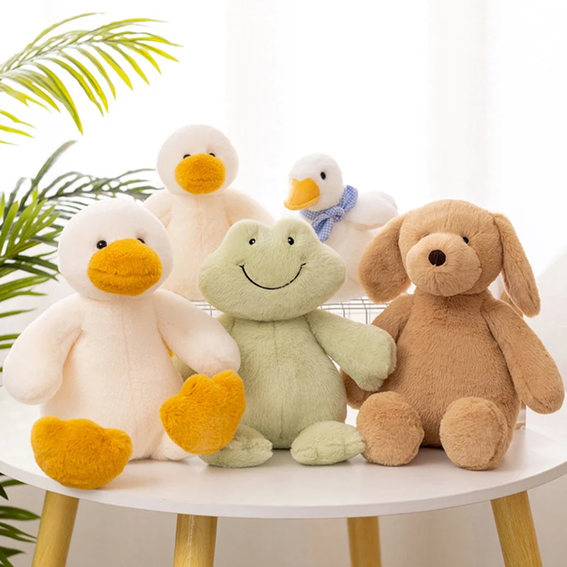 

20-42cm Kawaii Rural Small Animal Plush Toy Children Sleep Dolls Cute White Duck/Frog/Brown Dog Stuffed Animals for Girls Gift