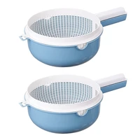 2pcs double filter basket layers portable rice washing fruit vegetable drying basket wash kitchen utensils with handleblue