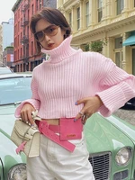 taruxy autumn knit cropped pullovers women sweater elegant turtleneck long sleeve slim pink sweaters high street casual pull top