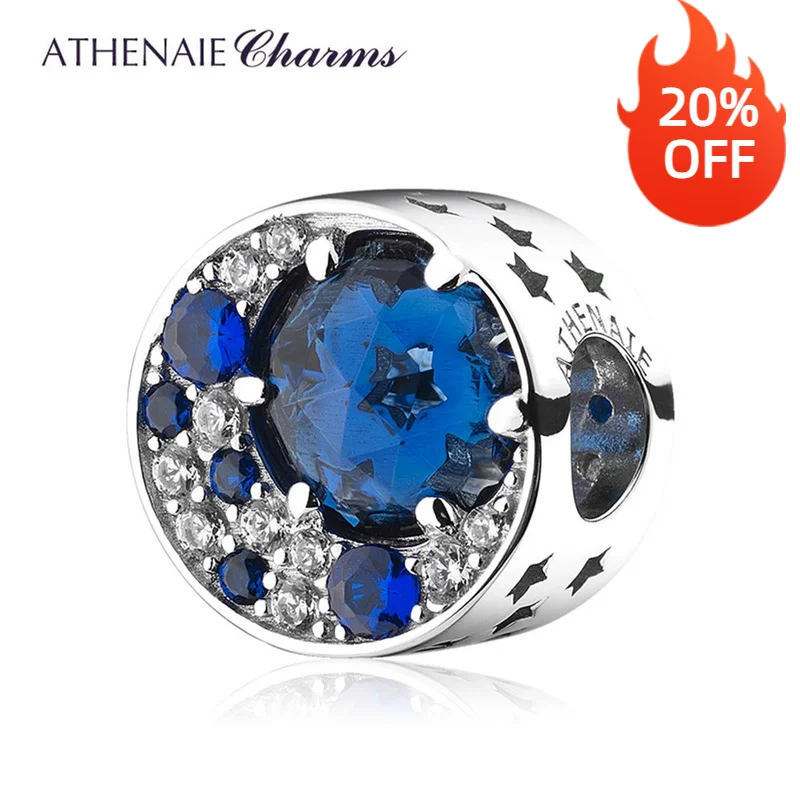 

ATHENAIE 925 Sterling Silver Blue and Clear CZ I Love You to the Moon and Back Bead Intoxicating Moonlight Charms fit Bracelet