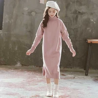 high neck sweaters knitted dress girls winter autumn 2021 childrens long sleeve sweaters princess dresses girl clothes pink