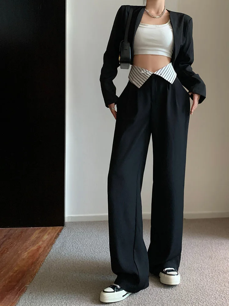 

Офисная одежда, прямые брюки, винтажные Костюмные брюки с высокой талией, широкие брюки, мешковатые брюки в Корейском стиле, весна-осень 2023