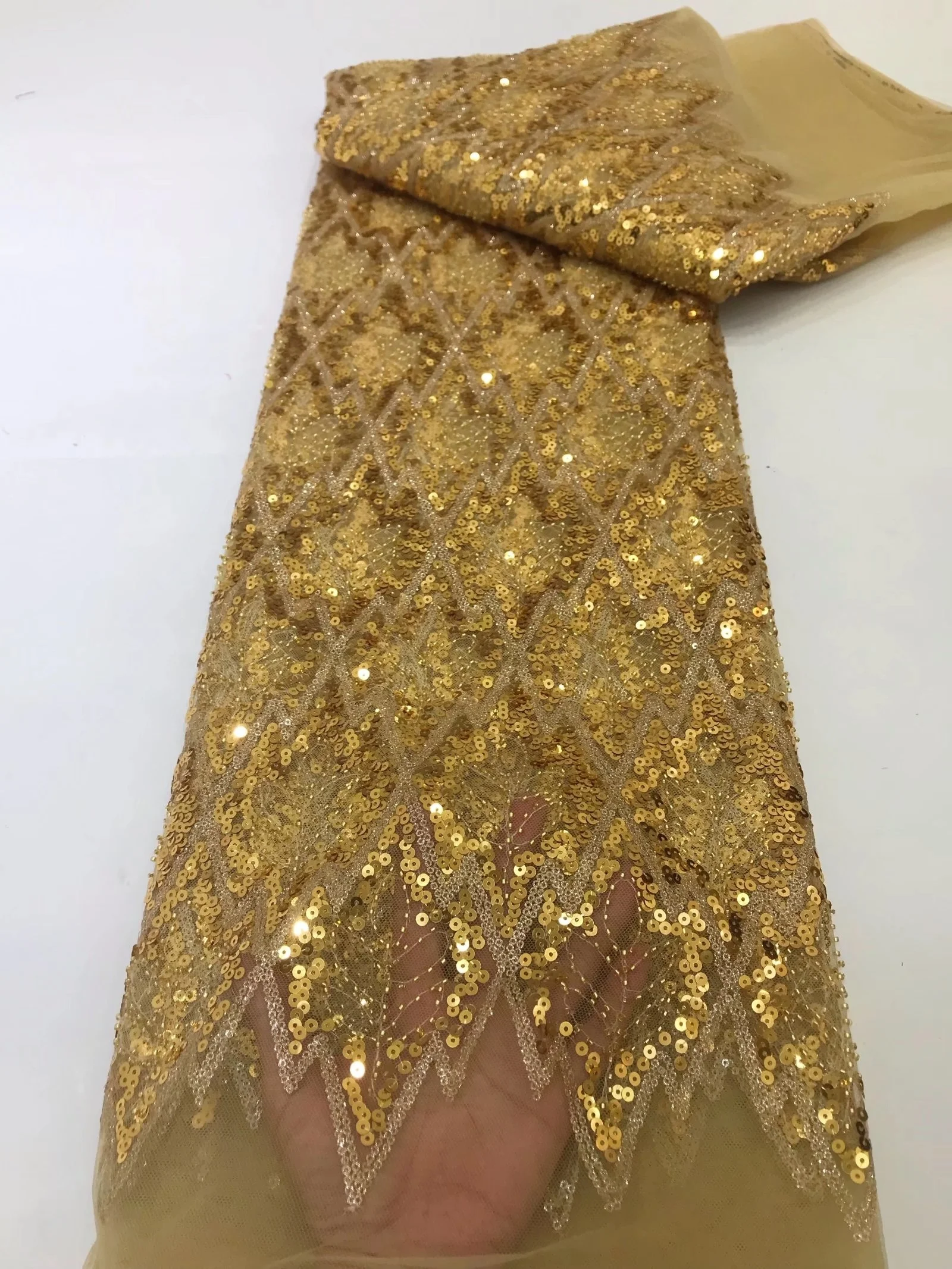 

Gold Luxury 3D Handmade French Tulle With Beads 2022 High Quality Sequins Embroidered African Lace Fabric Nigerian Laces Sew