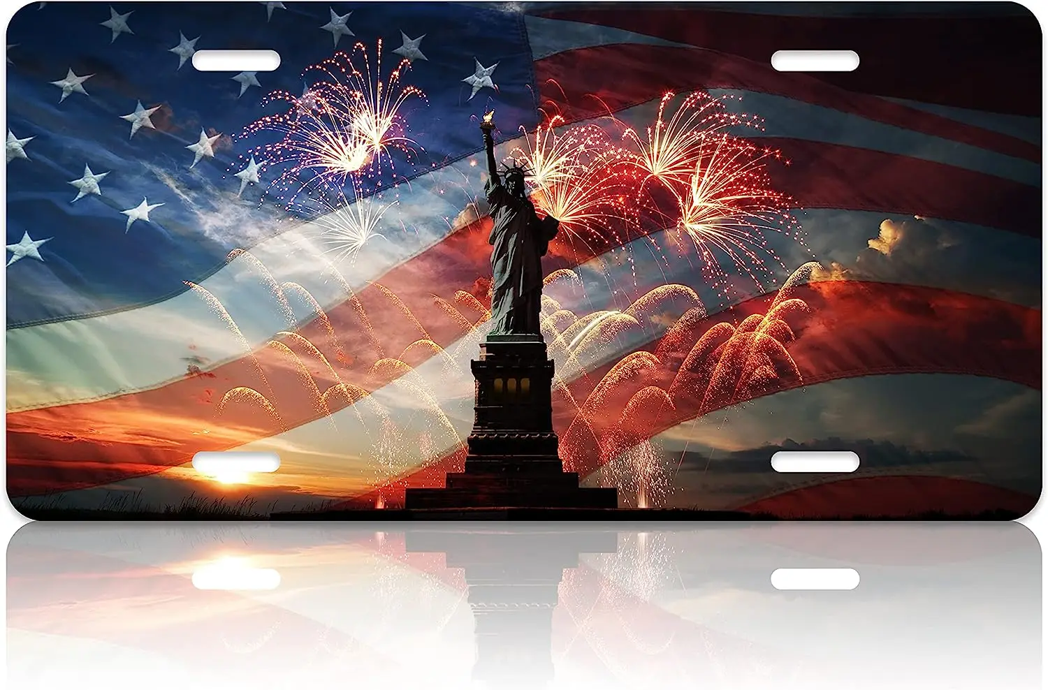 

American Flag License Plate Cover Statue Liberty Free American Flag Car Front License Plate Rust Proof Metal Car Plates 12x6 In