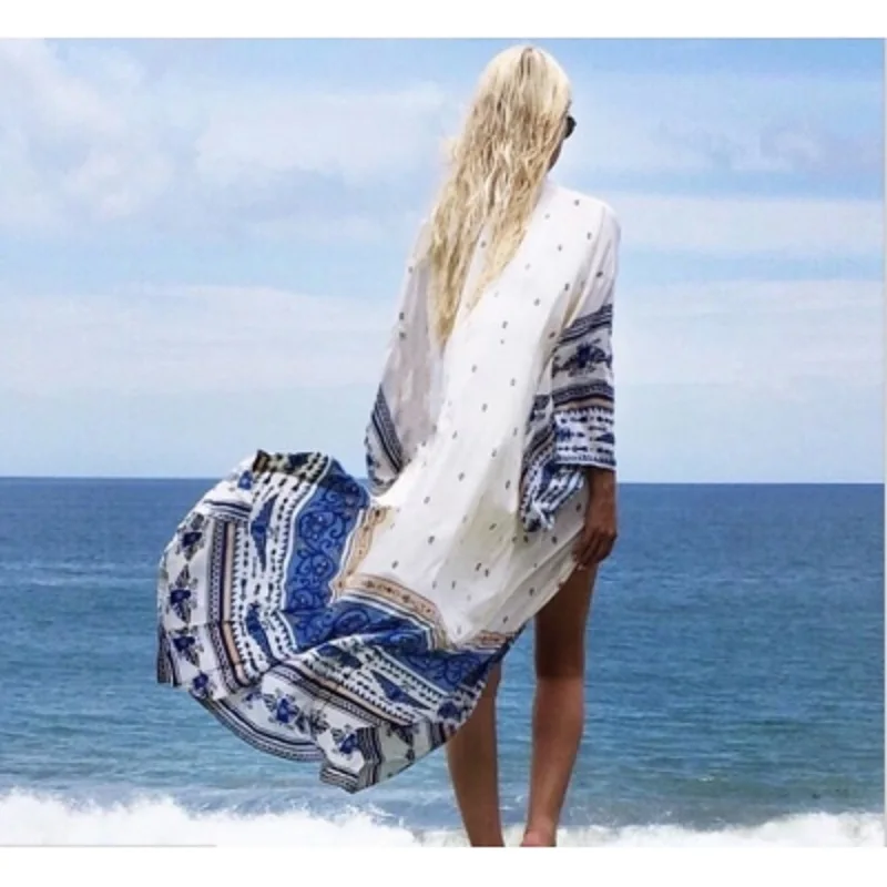 F4560 Летний женский шифоновый кардиган длинная блузка бикини халат