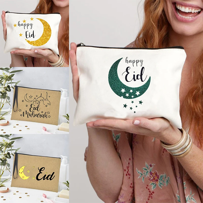 

Happy Eid Printed Moon Pattern Women's Cosmetics Bag for Eid Al-Fitr Fashionable and Great Children Travel Bag Cute Small Wallet