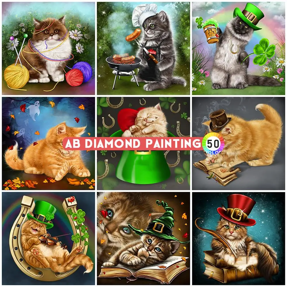 

Набор для алмазной вышивки AB Drill 5D «сделай сам», Набор для вышивки крестиком в виде кошки, мозаика для вышивки с животными, полноразмерный Де...