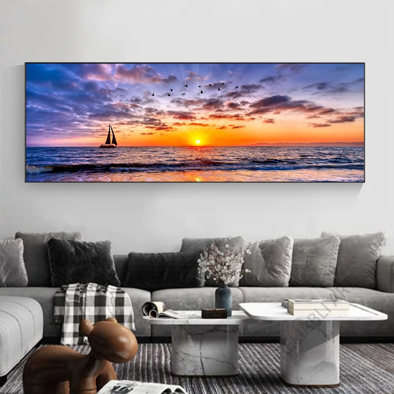 Морской пейзаж HD изображения холст живопись закат корабль океан фотография для