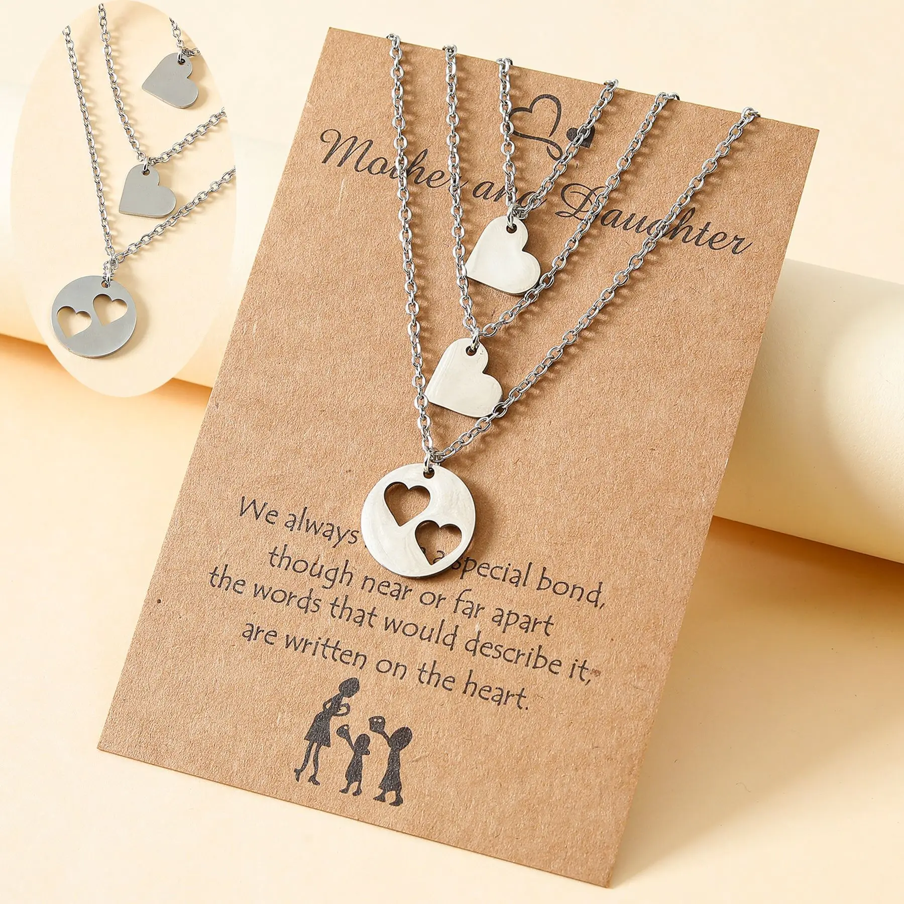

Mom Daughter Hollow Heart Elephant Pendant Necklace Set Stainless Steel Choker Mommy Me Matching Mother's Day Thanksgiving Gifts