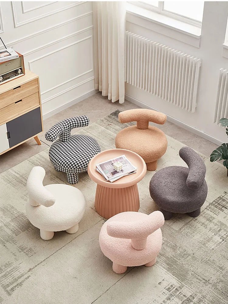 

Nordic Living Room Dining Stool Shoe Changing Stools Lamb Cashmere Sofa Furniture Lovely Children's Chair Balcony Sofas Chairs