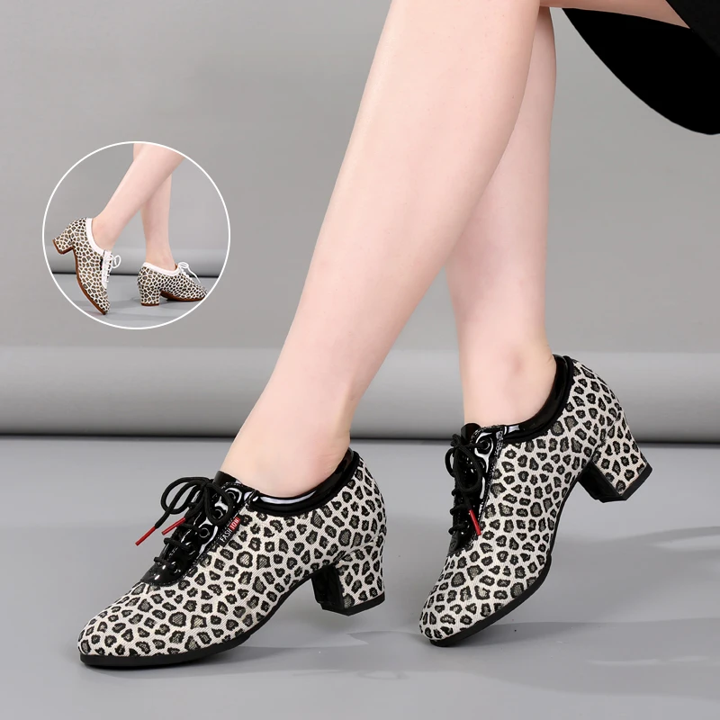 DKZSYIM Women Latin Dance Shoes Modern Tango Jazz Shoes Outdoor Leopard print Dance Shoes Woman Dance Sneaker SIZE34-41