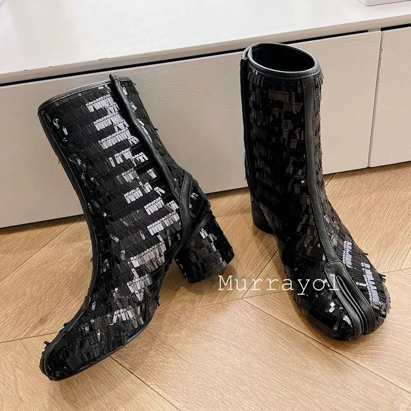 Bling Блестящий декор Боковая молния Ботильоны Женские однотонные короткие сапоги