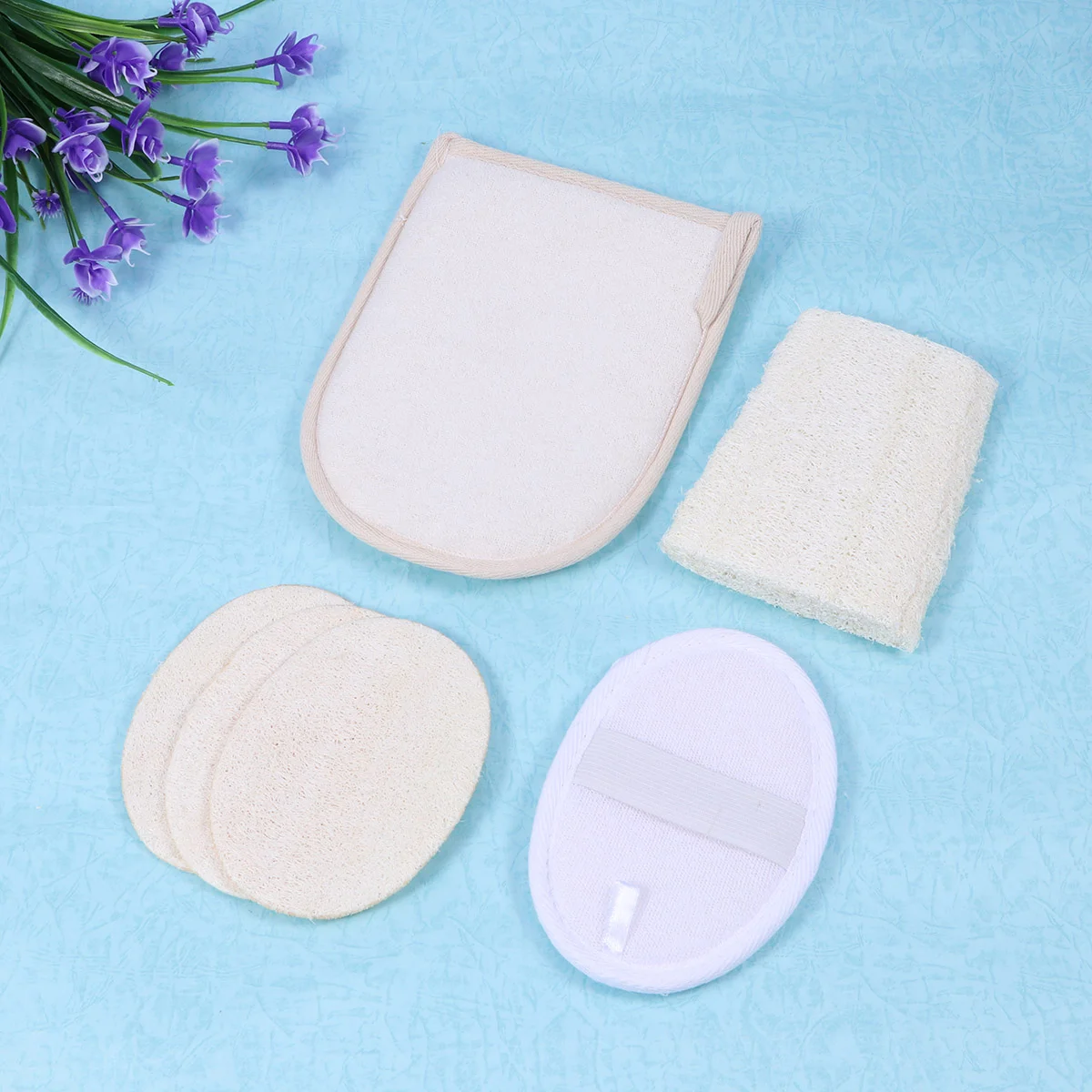 

6pcs Natural Loofah Bath Body Pad Face Pad Bath Mitt Terry Premium Exfoliating Scrubber Bath Shower Accessory