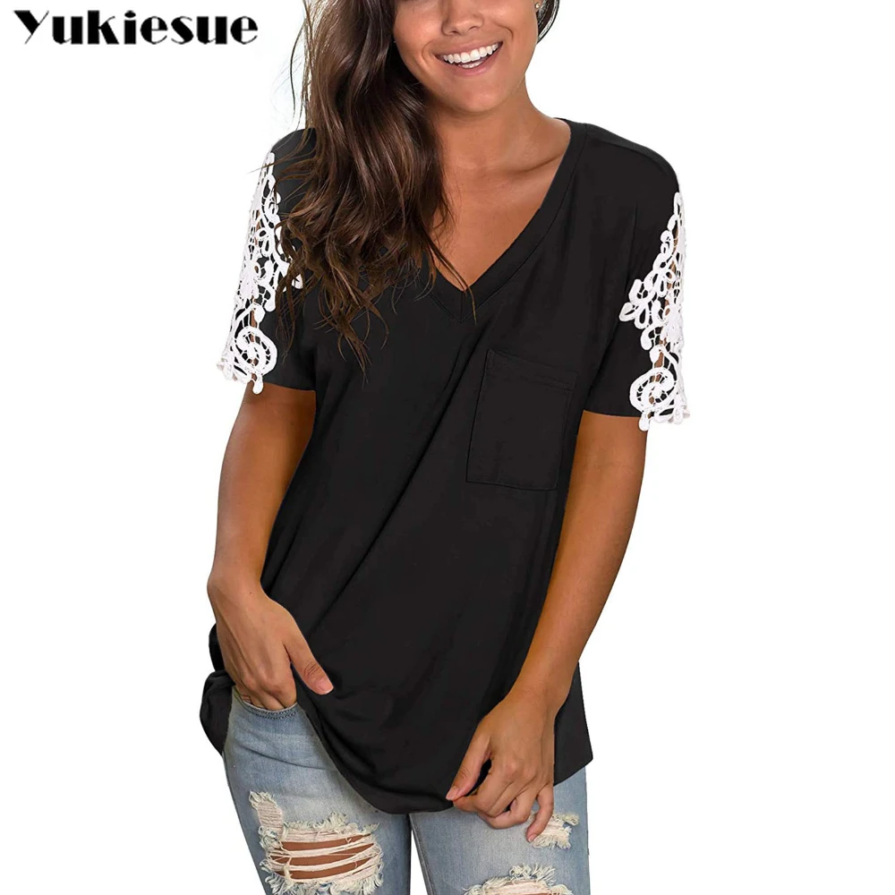 

lace short sleeve Blouses summer clothes tshirts for women Top female T-shirt women's t-shirt roupas femininas tops t shirt