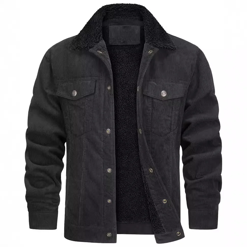 Мужская модная зимняя теплая вельветовая куртка на флисовой подкладке толстое