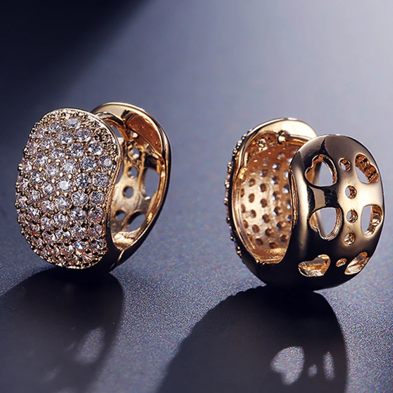 

2022 NEW Gold Color CZ Hoop Earrings for Women Girl Fashion Round Shape Crystal Wedding Party Jewelry