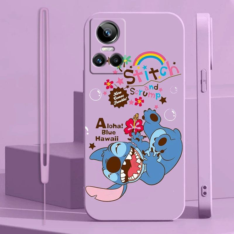 

Lilo Stitch Angel Cute For OPPO Realme GT2 Explorer Master Neo3 C21Y 10 9 8 6 5 4G 5G Pro Liquid Rope Soft Phone Case Coque Capa