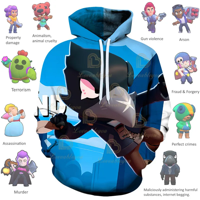 

Wanted Default Crow Boys Girls Browlingss 3D Hoodie Sweatshirt Stars, Kids Shoot Game Cute Cartoon Clothing Birthday Gift