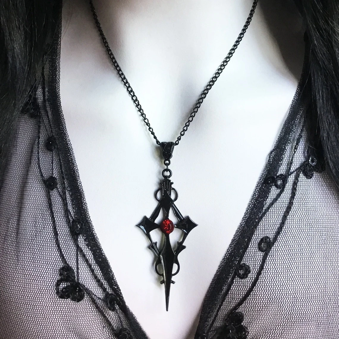 

Black Pointed Cross Vampire Necklace, Gothic Jewelry, Statement Necklace, Dagger Cross Pendant, Gothic Gift, Goth Necklace