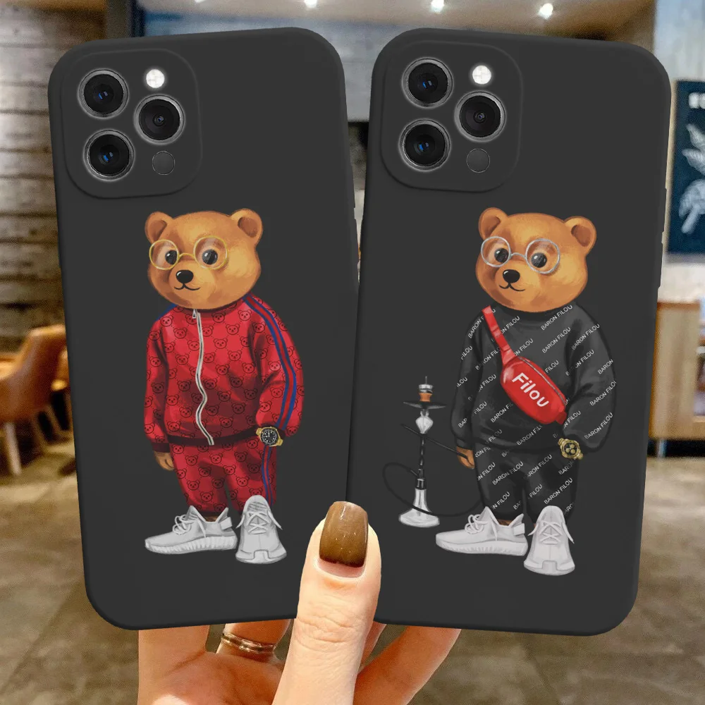 

Cute Bear Fashion Brand Protective Case For iPhone 11 12 13 Pro XS Max XR X 7 7Plus 8 8Plus SE 2020 12Mini Soft Silicone Cover