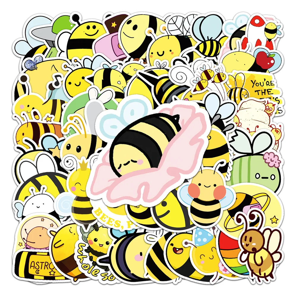 

10/30/50PCS New Cartoon Cute Bee Personality Creative Sticker Suitcase Table Chair Guitar Computer Waterproof Sticker Wholesale